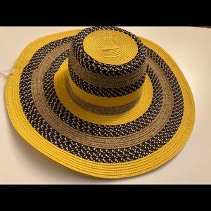 Magid Woven Packable Sun Hat Yellow/Black/Tan NWT